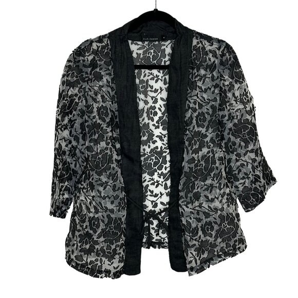 Cut Loose Sheer Floral‎ Burnout Lightweight Topper Jacket Size M Black Gray Boho - Picture 1 of 8